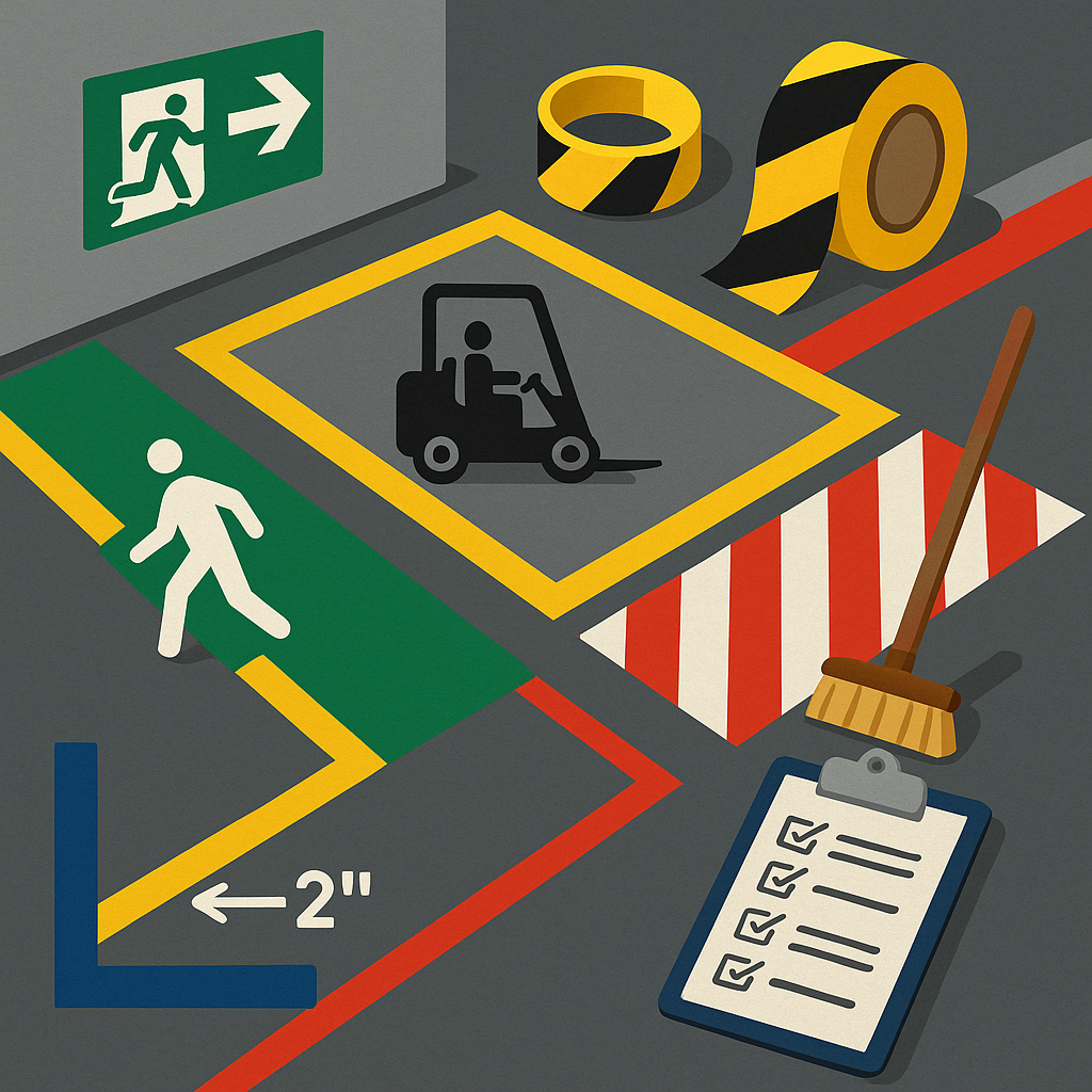 Gulvmarkering på lager og værksted: 7 regler der gør det sikkert og overskueligt