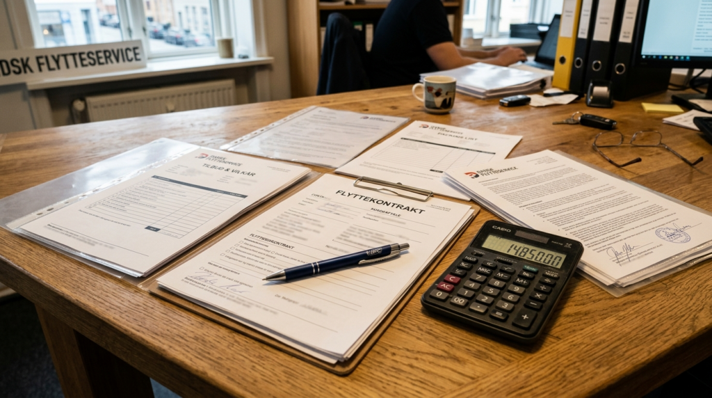 Close-up of professional moving company paperwork and transp