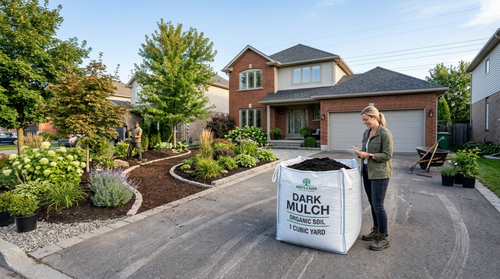 Wide angle view of a bigbag delivery of dark mulch soil posi