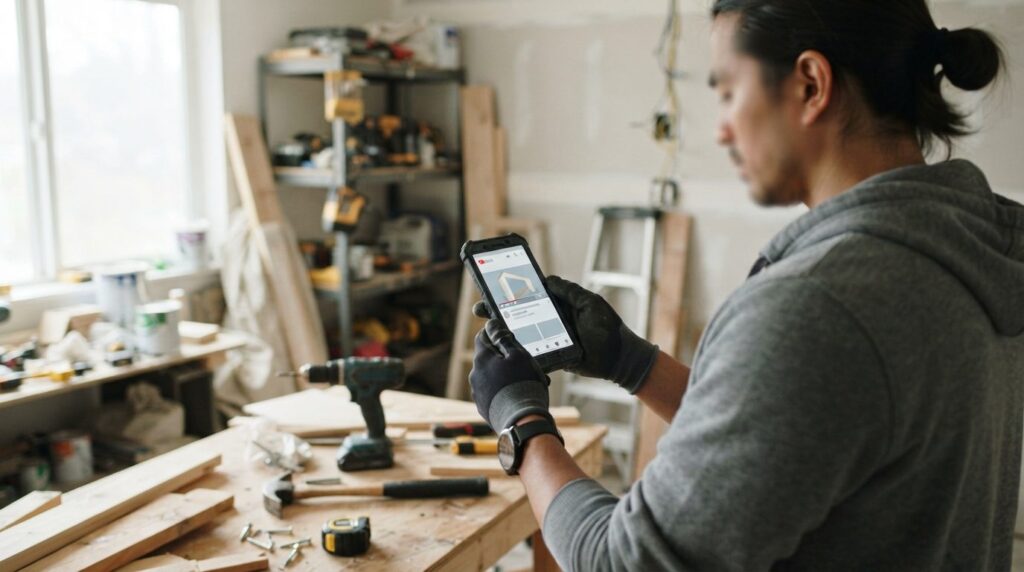 Professional stock photograph, 16:9 ratio, DIY enthusiast we