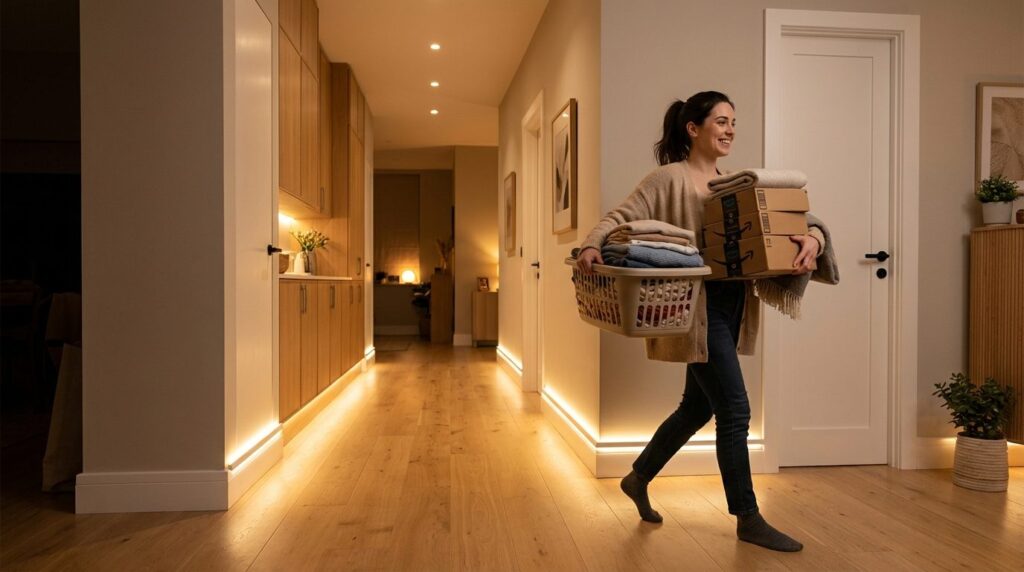 Professional stock photo of bright well-lit residential corr