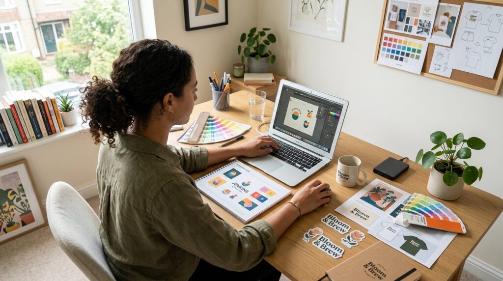Overhead shot of a small entrepreneur or maker working at ho